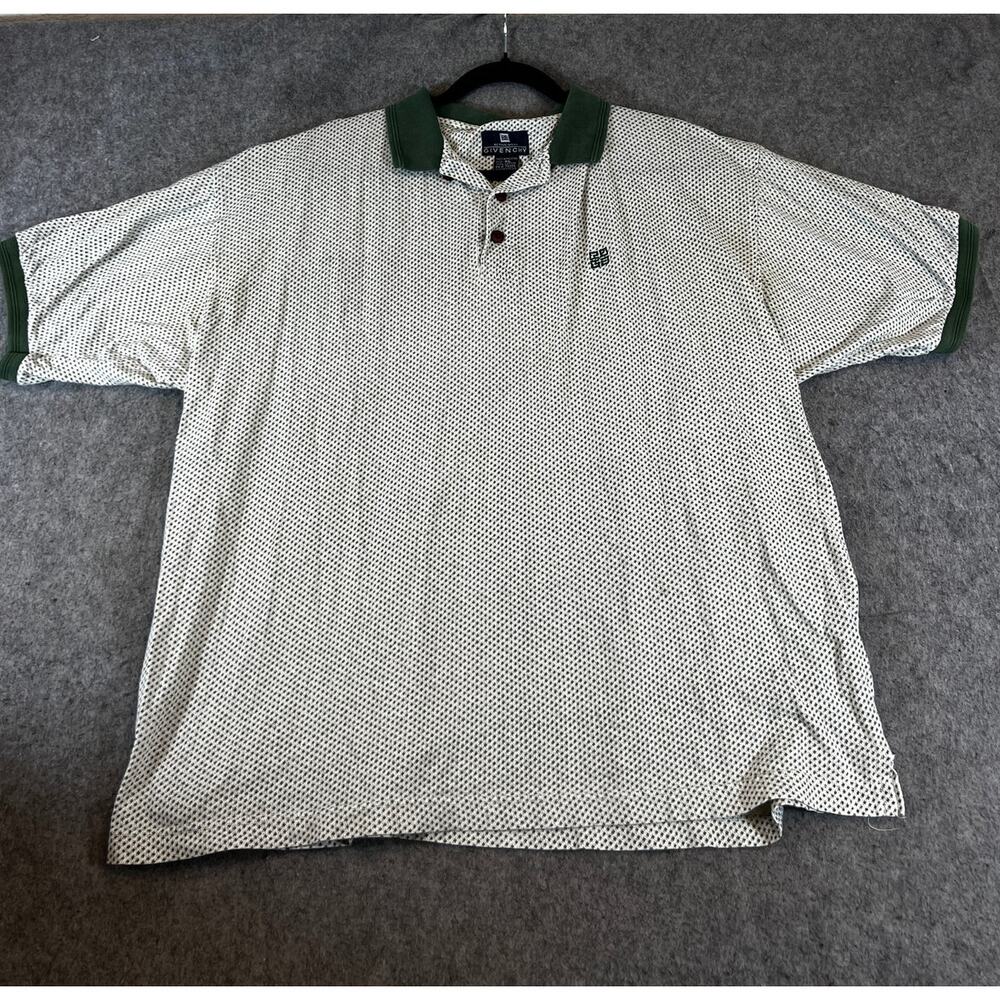 VINTAGE 90s Givenchy Activewear Polo Shirt Mens XL White Green Geometric Golf